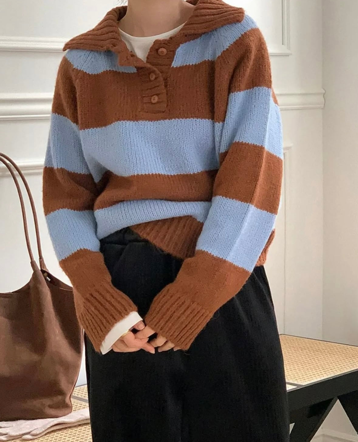 Collar knit stripe sweater