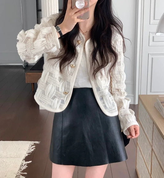 French Chanel style short see-through jacket with gold button