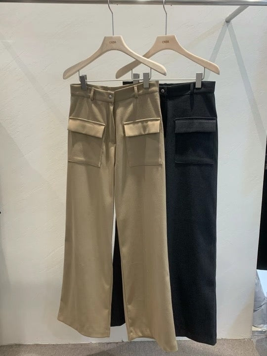 Front pocket wool blend pants