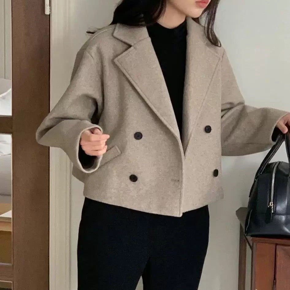 Short wool blend double-breasted jacket