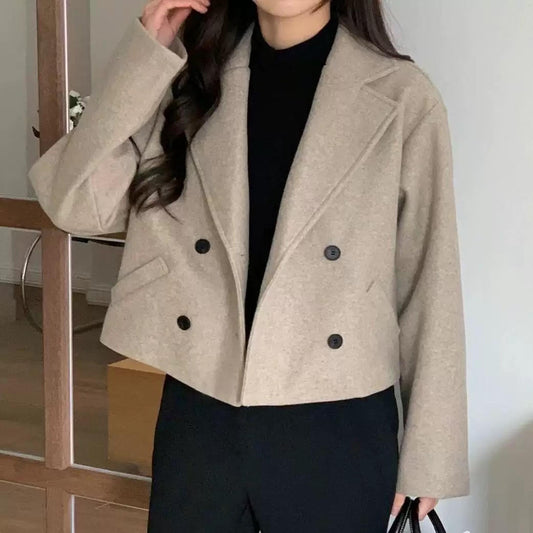 Short wool blend double-breasted jacket